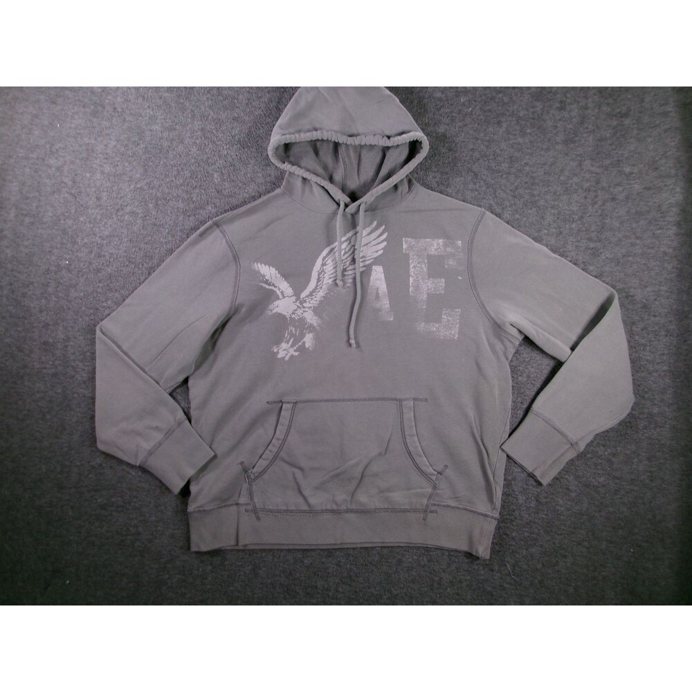 American Eagle Outfitters Hoodie Mens LG Gray Distressed AE Eagle 354 Back